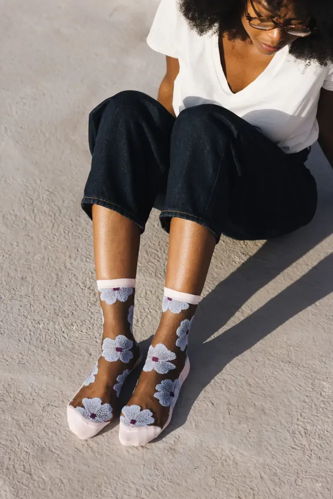 Gifts - Murano Mauve 39-41 : Women’s sheer floral socks - ATELIER ST EUSTACHE