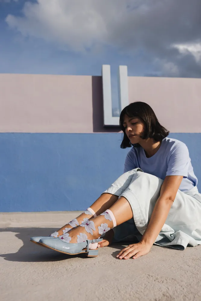 Gifts - Murano Mauve 36-38 : Women’s sheer floral socks - ATELIER ST EUSTACHE