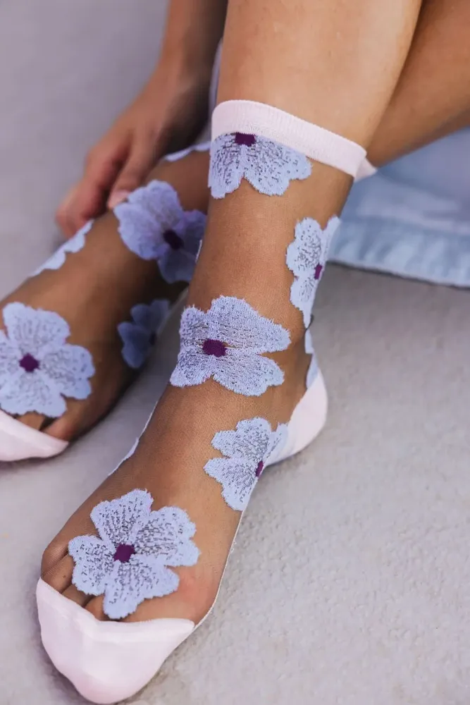 Gifts - Murano Mauve 36-38 : Women’s sheer floral socks - ATELIER ST EUSTACHE