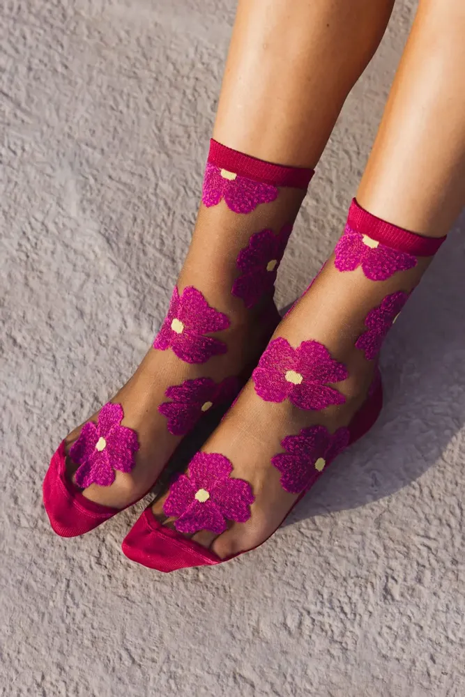 Gifts - Murano Fuschia 39-41 : Women’s sheer floral socks - ATELIER ST EUSTACHE