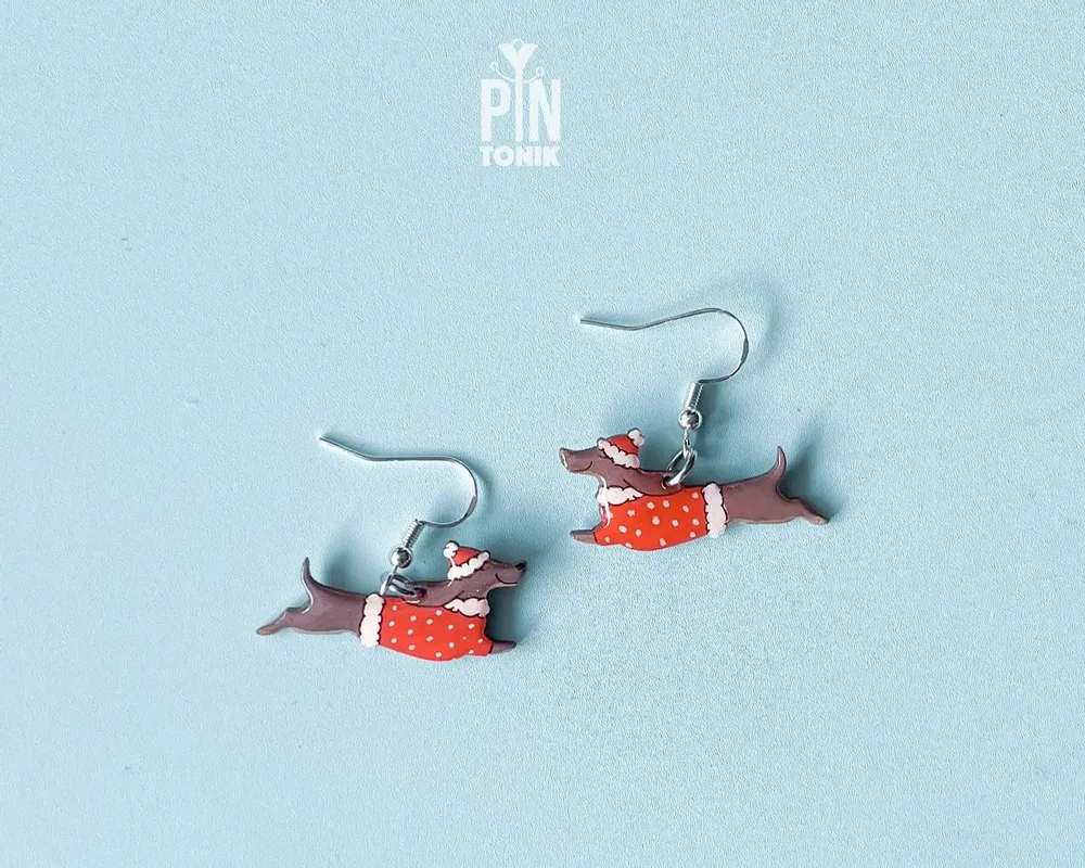 Jewelry - Festive Dachshund Dangle Earrings - PINTONIK