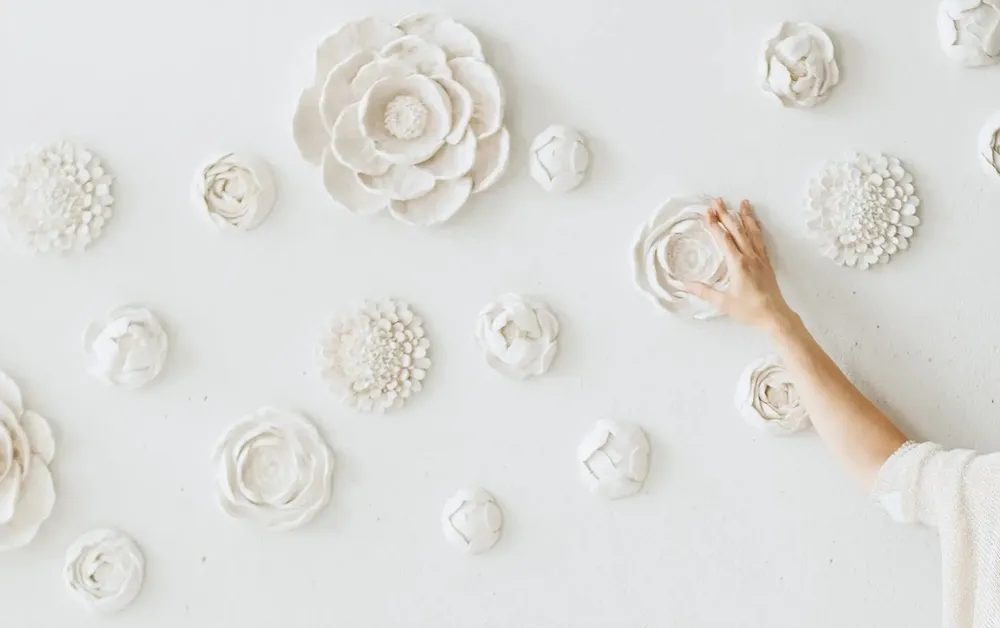 Wall panels - MEADOW FLOWERS - Handcrafted Plaster Floral Set - DABA DECO