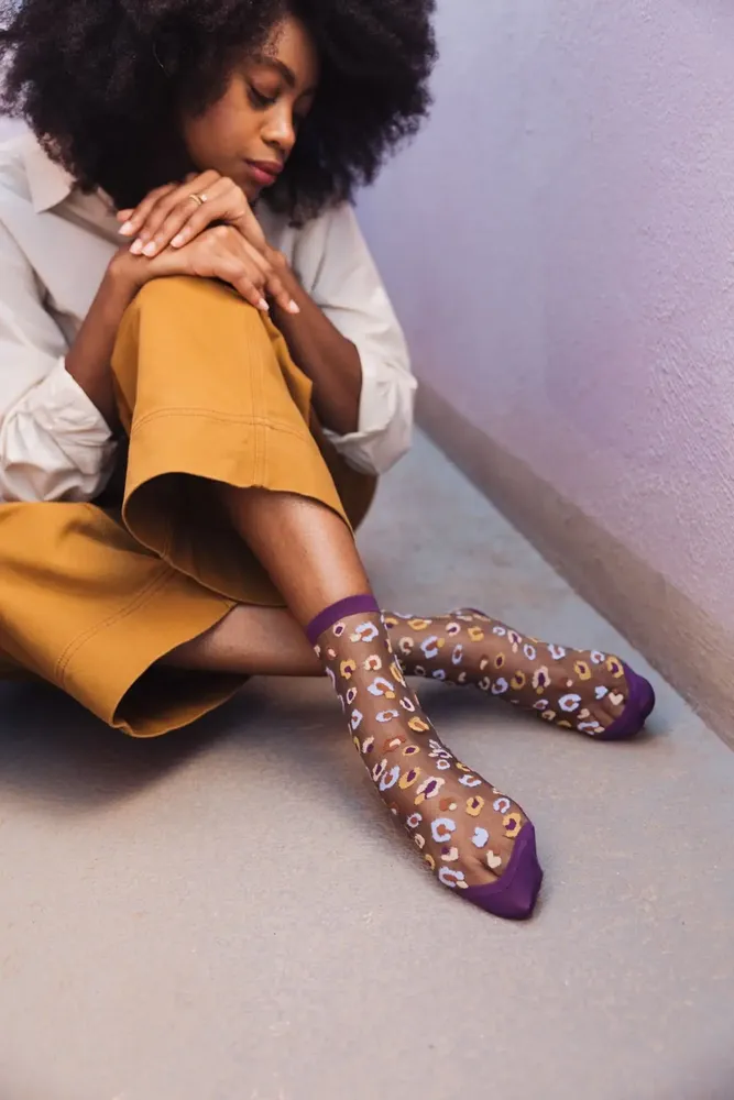Gifts - Horseshoe Bend Prune 36-38 : Women’s sheer leopard socks - ATELIER ST EUSTACHE