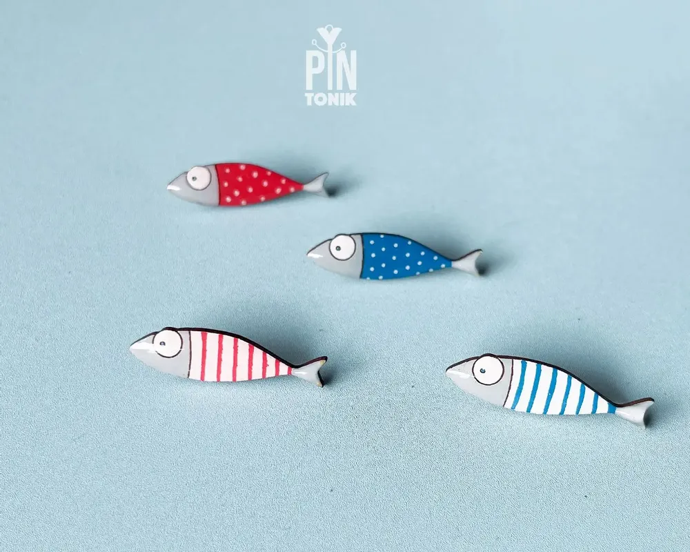 Brooches - Wooden Sardine Pin - Tropical Ocean Jewelry - PINTONIK