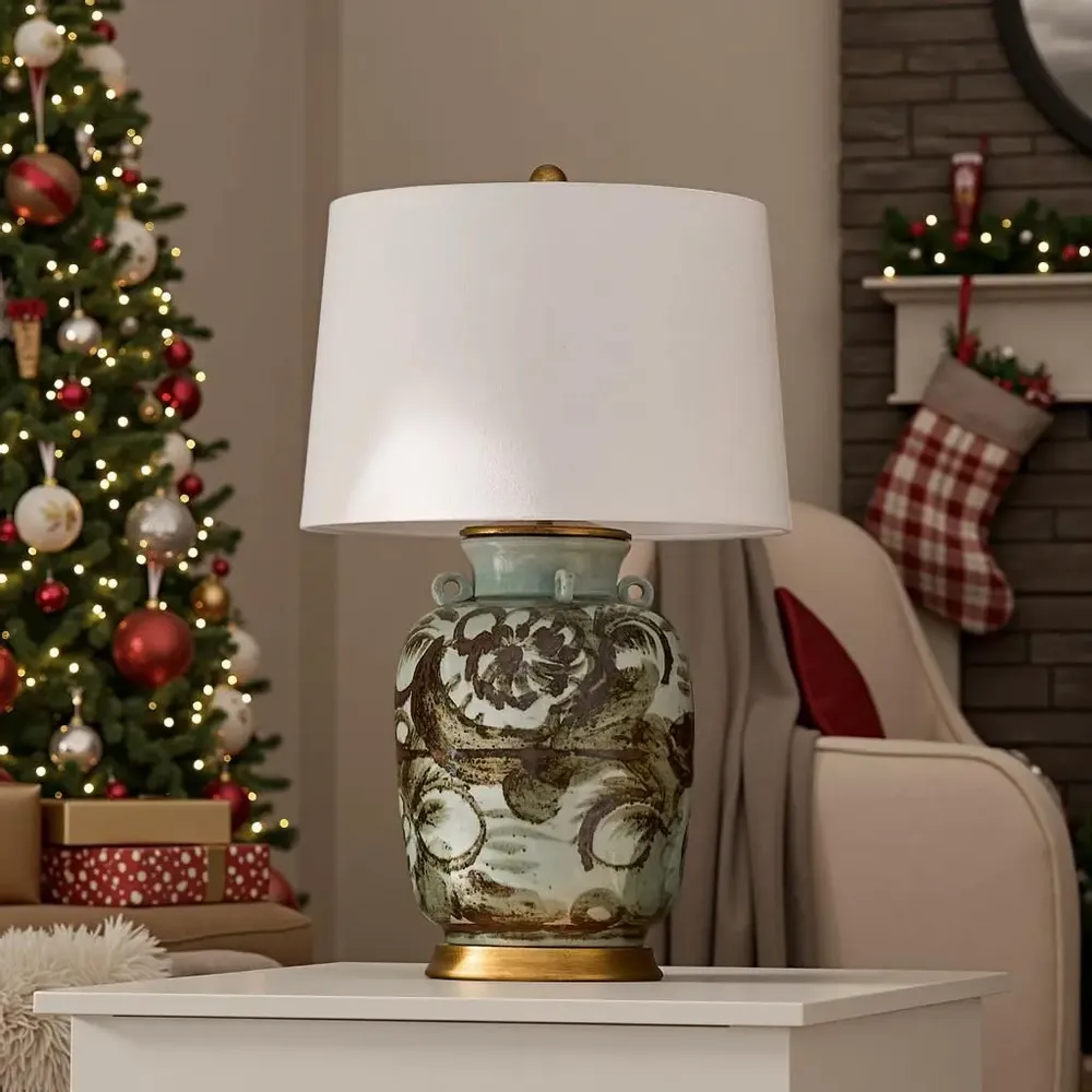 Lampes de table - Lampe rustique en porcelaine brune Silla Flower de Barclay Butera Cout - LEGEND ACCENTS COLLECTION