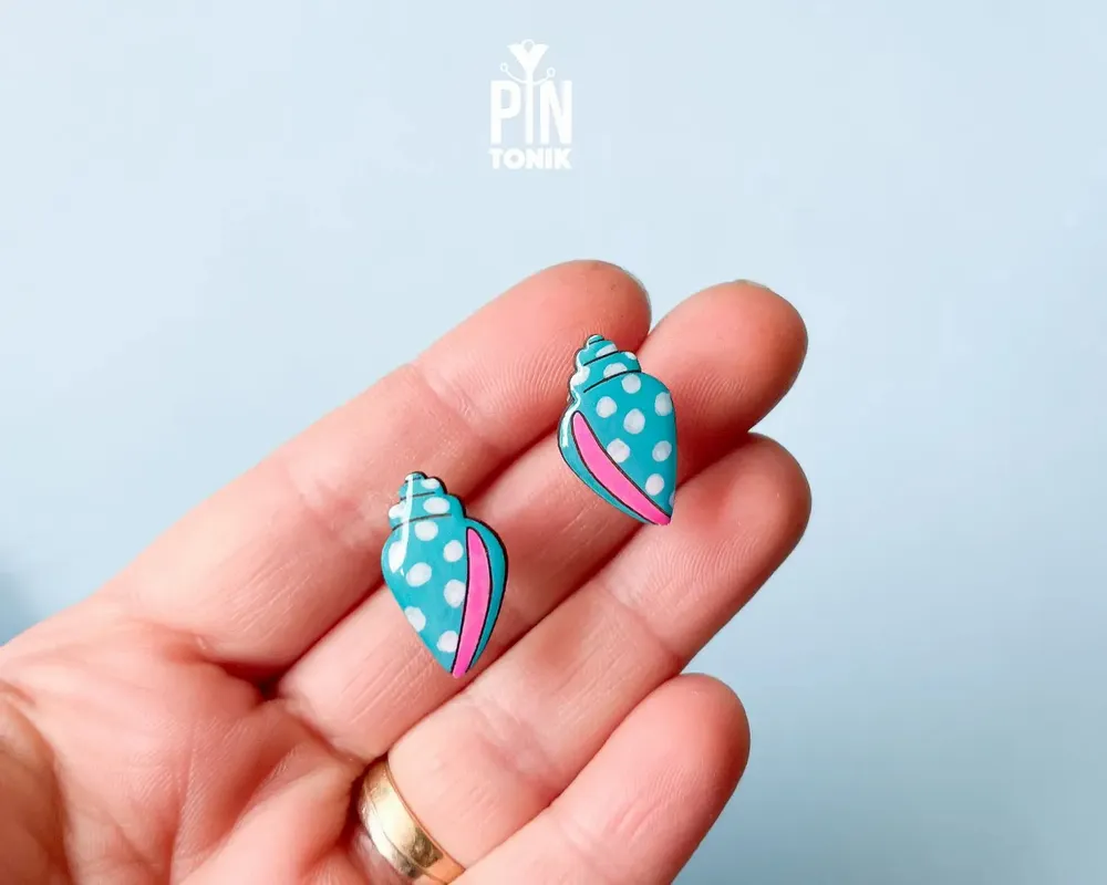 Jewelry - Shell Stud Earrings - Contemporary Marine Form - PINTONIK