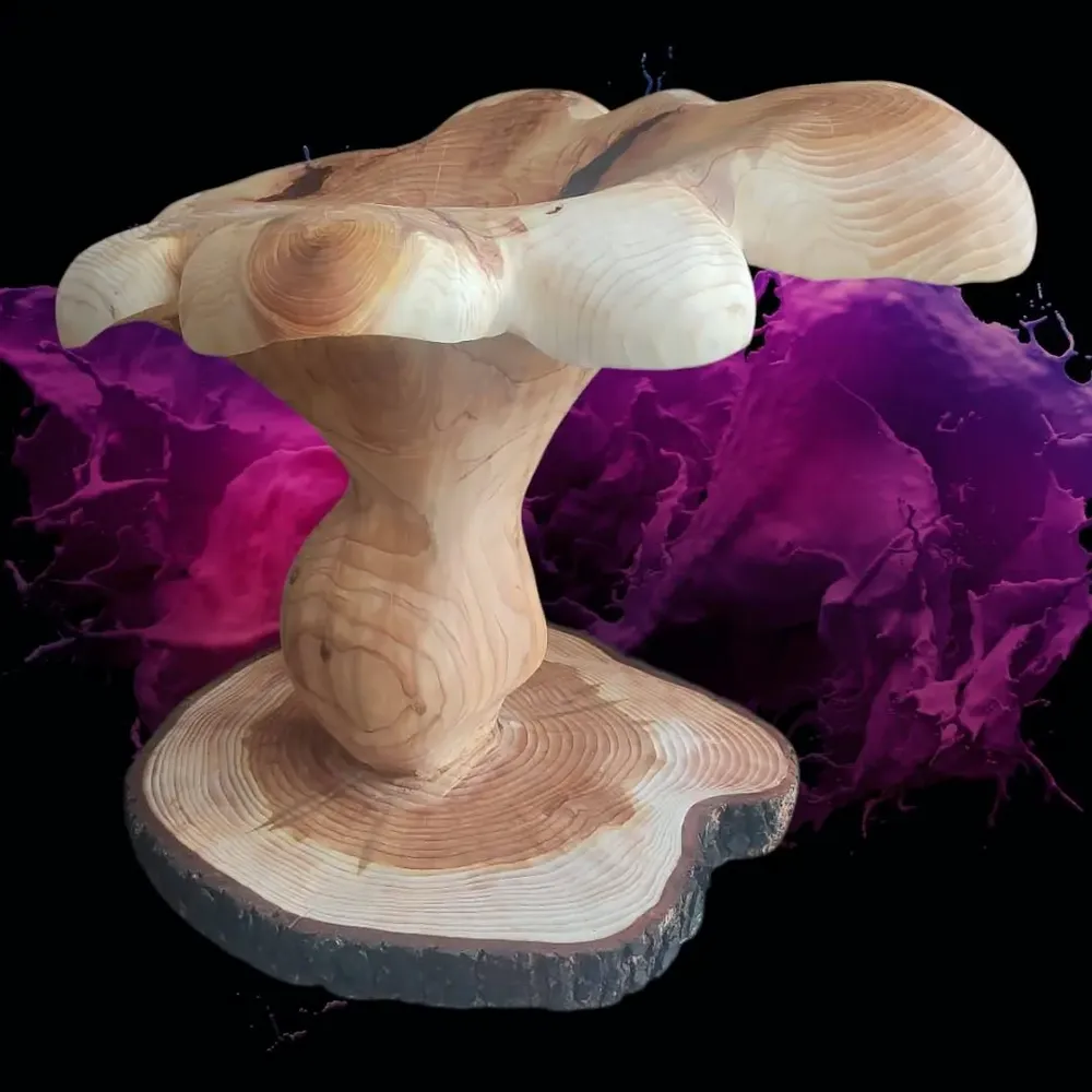 Pièces uniques - Girolles tabourets sculptées en bois - BOIS DE LION