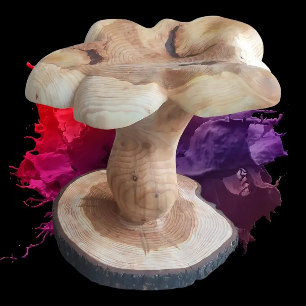 Pièces uniques - Girolles tabourets sculptées en bois - BOIS DE LION