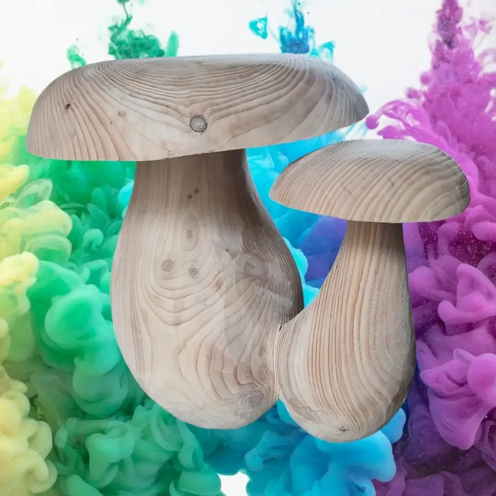 Pièces uniques - Cèpes tabourets sculptés en bois - BOIS DE LION