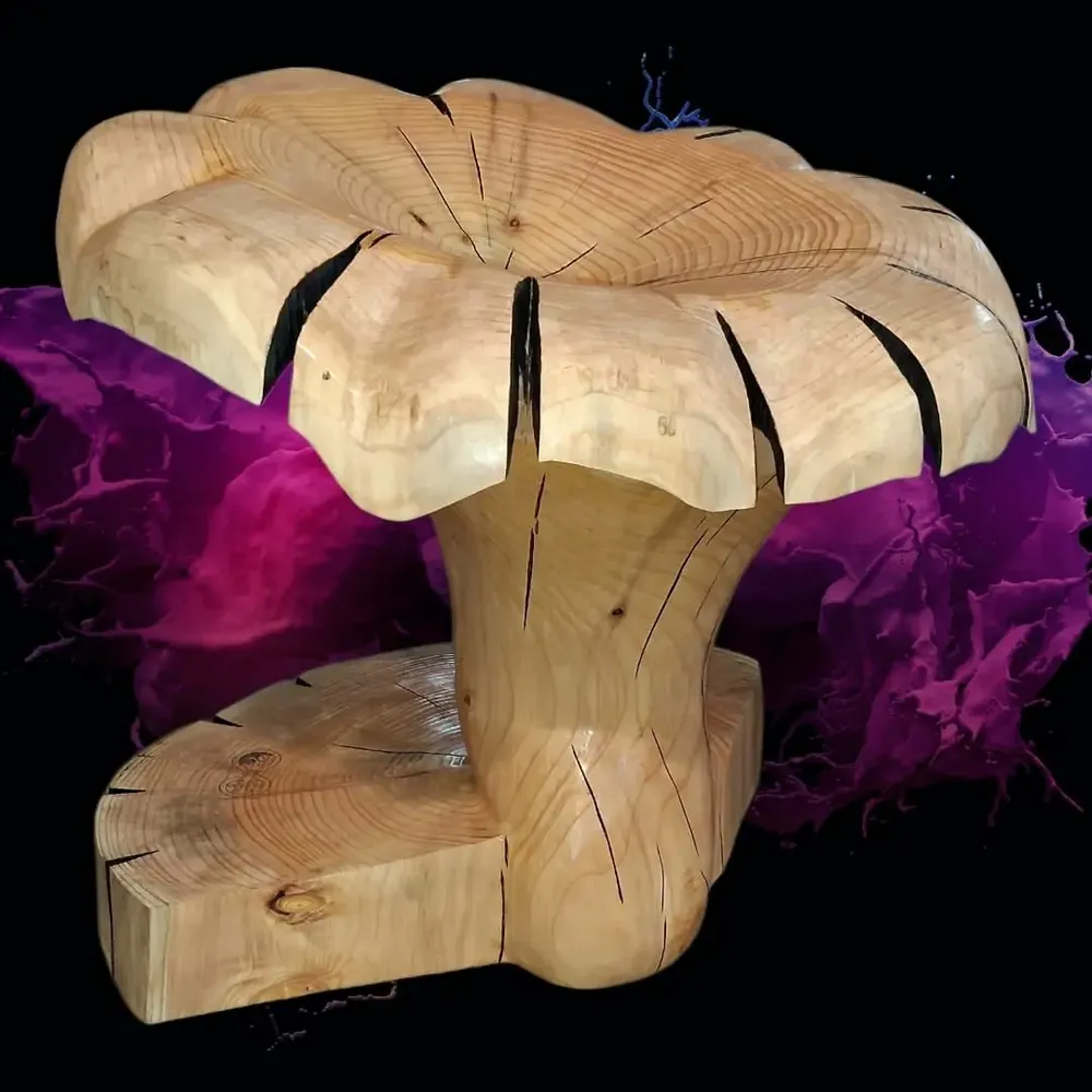 Pièces uniques - Girolles tabourets sculptées en bois - BOIS DE LION
