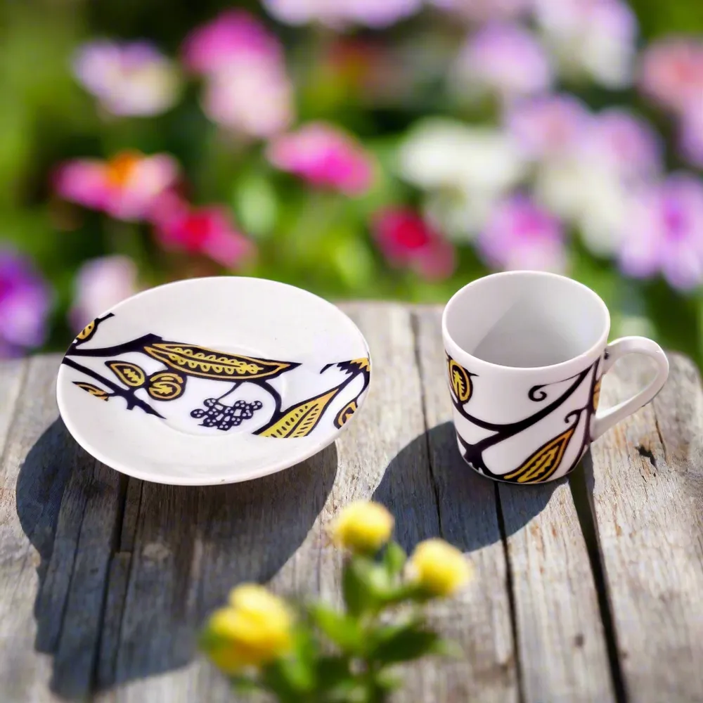 Gifts - Morning Awakening: Customizable WAX Porcelain Cup & Saucer - Exclusive Makaïva Pattern - KEMI HOME ART