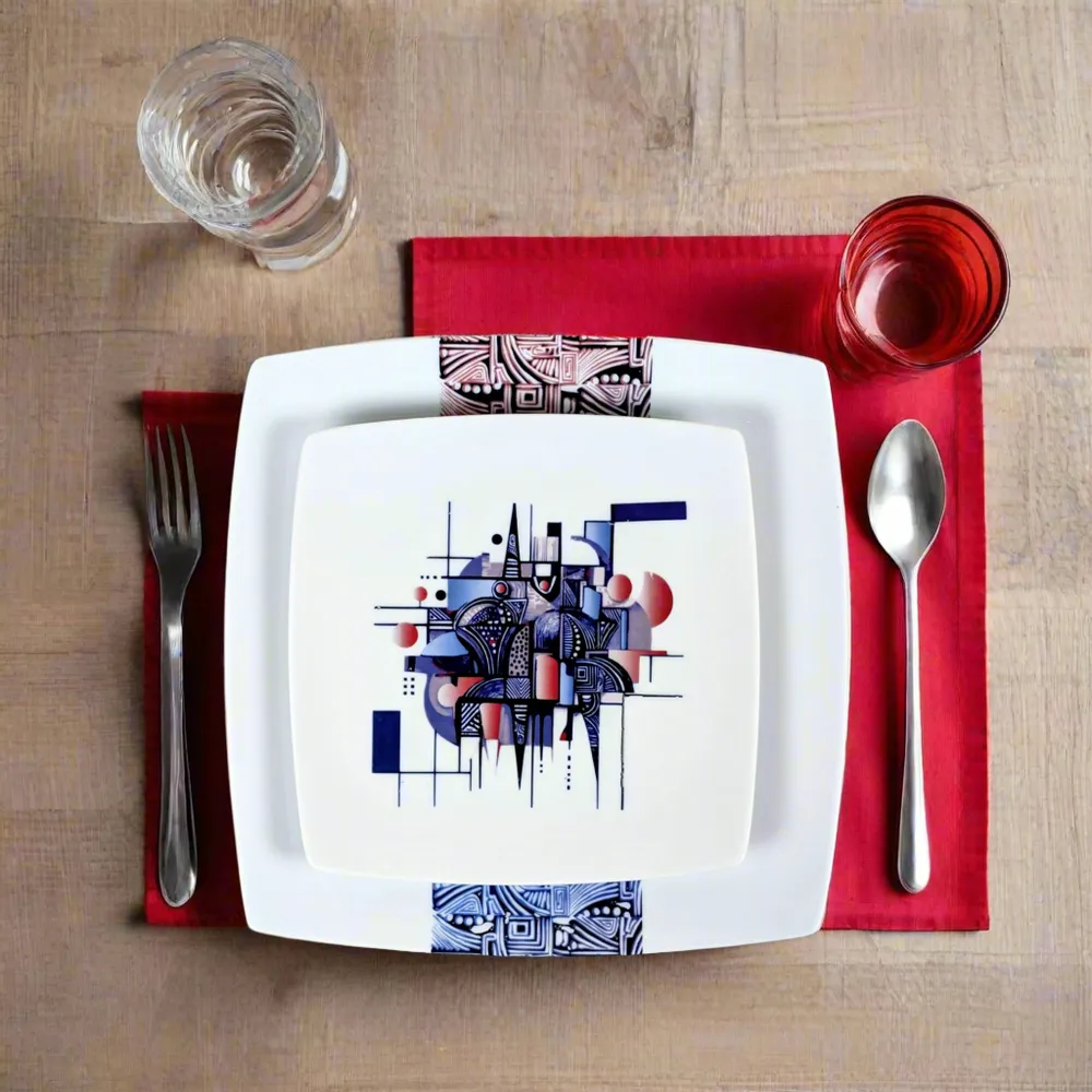 Gifts - Exclusive Set: 6 Customizable Square Porcelain Plates, Unique 'Artist KHA 1' Ethnic Pattern – Bespoke African Elegance - KEMI HOME ART