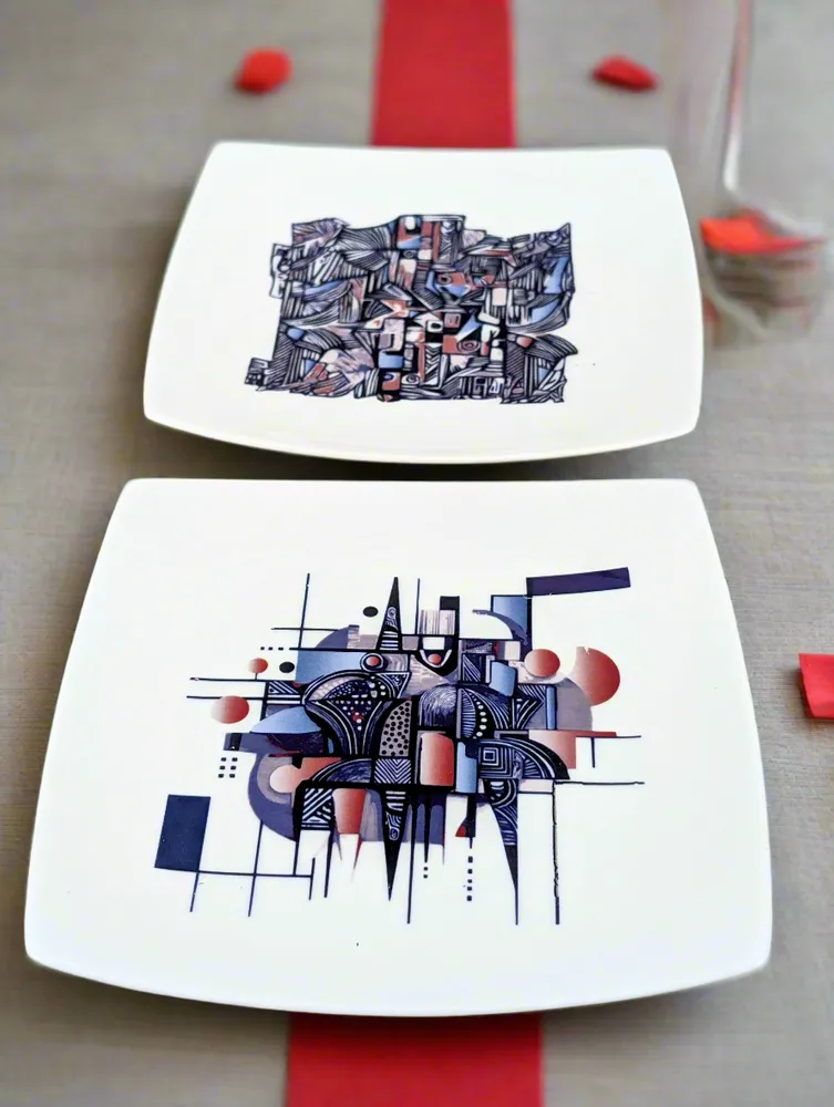 Gifts - Exclusive Set: 6 Customizable Square Porcelain Plates, Unique 'Artist KHA 1' Ethnic Pattern – Bespoke African Elegance - KEMI HOME ART