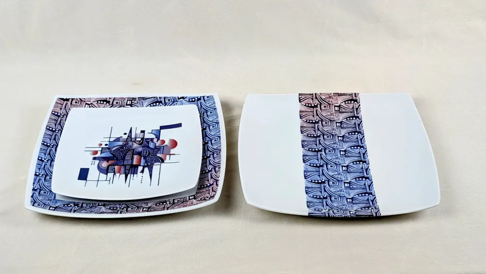 Gifts - Exclusive Set: 6 Customizable Square Porcelain Plates, Unique 'Artist KHA 1' Ethnic Pattern – Bespoke African Elegance - KEMI HOME ART