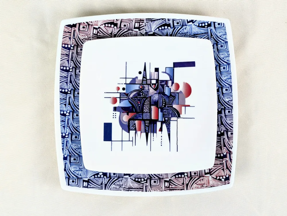 Gifts - Limited Edition: Customizable Square Porcelain Plates Set - Unique Ethnic Pattern « Artist KHA 1 » - KEMI HOME ART