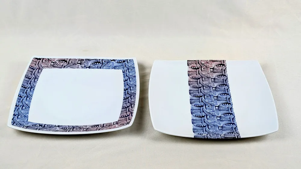 Gifts - Limited Edition: Customizable Square Porcelain Plates Set - Unique Ethnic Pattern « Artist KHA 1 » - KEMI HOME ART