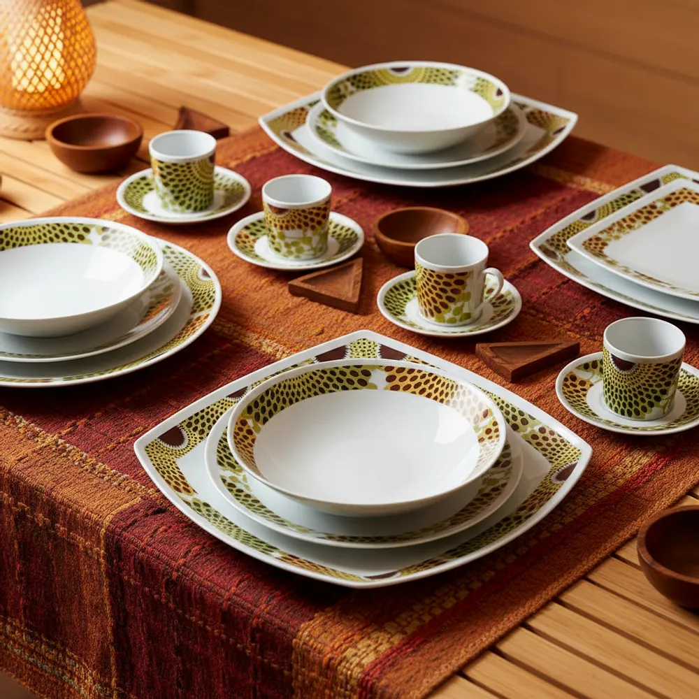 Gifts - Limited Edition: Set of 6 Customizable French Porcelain Plates – Unique Gammaphone Pattern for a Stylish Table - KEMI HOME ART