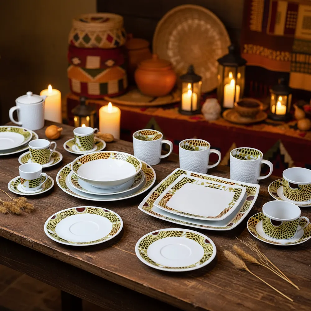 Gifts - Limited Edition: Set of 6 Customizable French Porcelain Plates – Unique Gammaphone Pattern for a Stylish Table - KEMI HOME ART