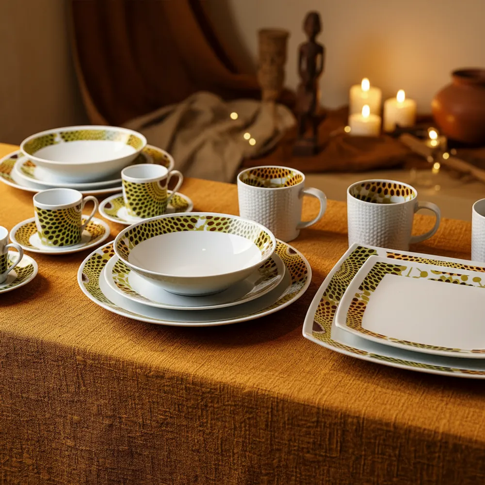 Gifts - Limited Edition: Set of 6 Customizable French Porcelain Plates – Unique Gammaphone Pattern for a Stylish Table - KEMI HOME ART