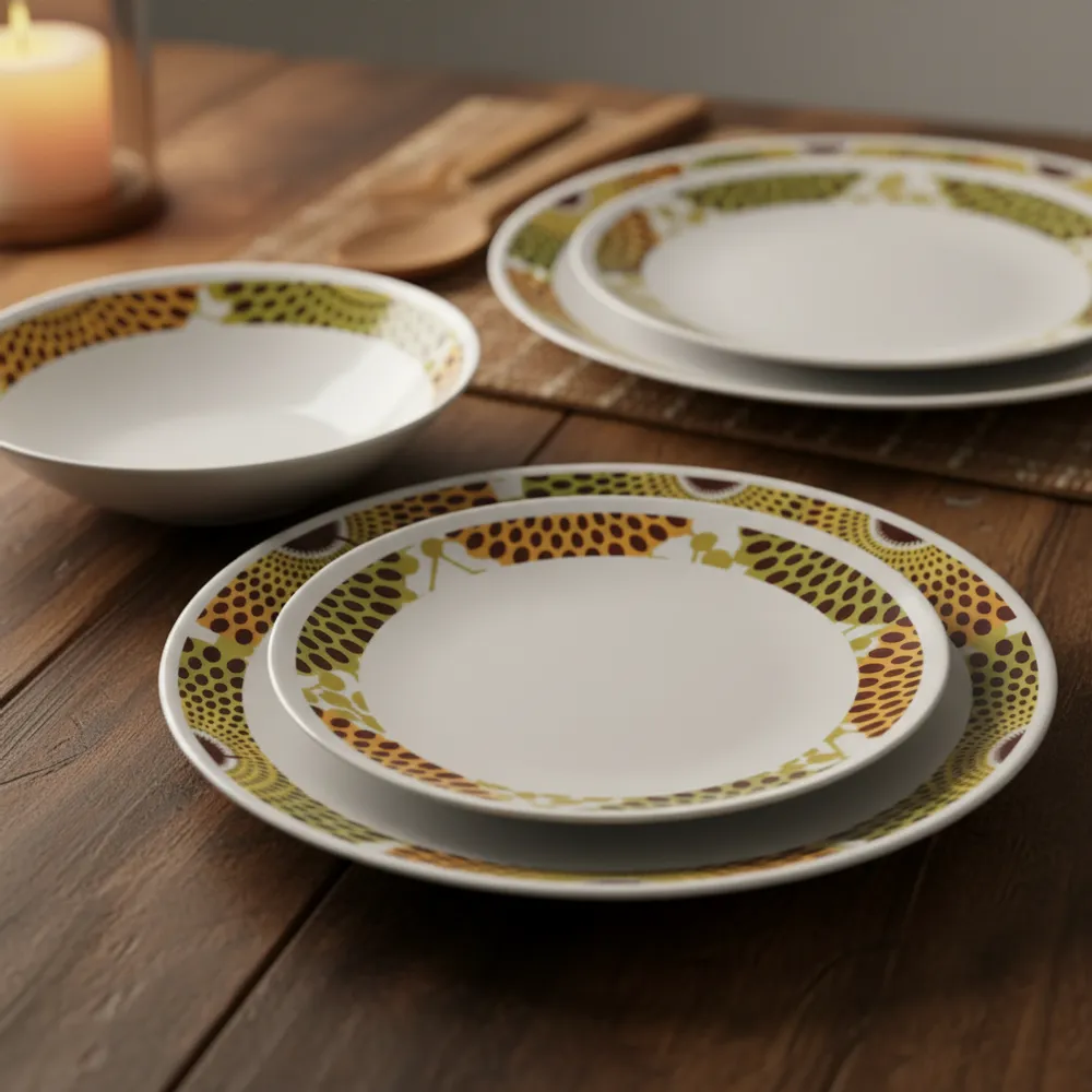 Gifts - Limited Edition: Set of 6 Customizable French Porcelain Plates – Unique Gammaphone Pattern for a Stylish Table - KEMI HOME ART