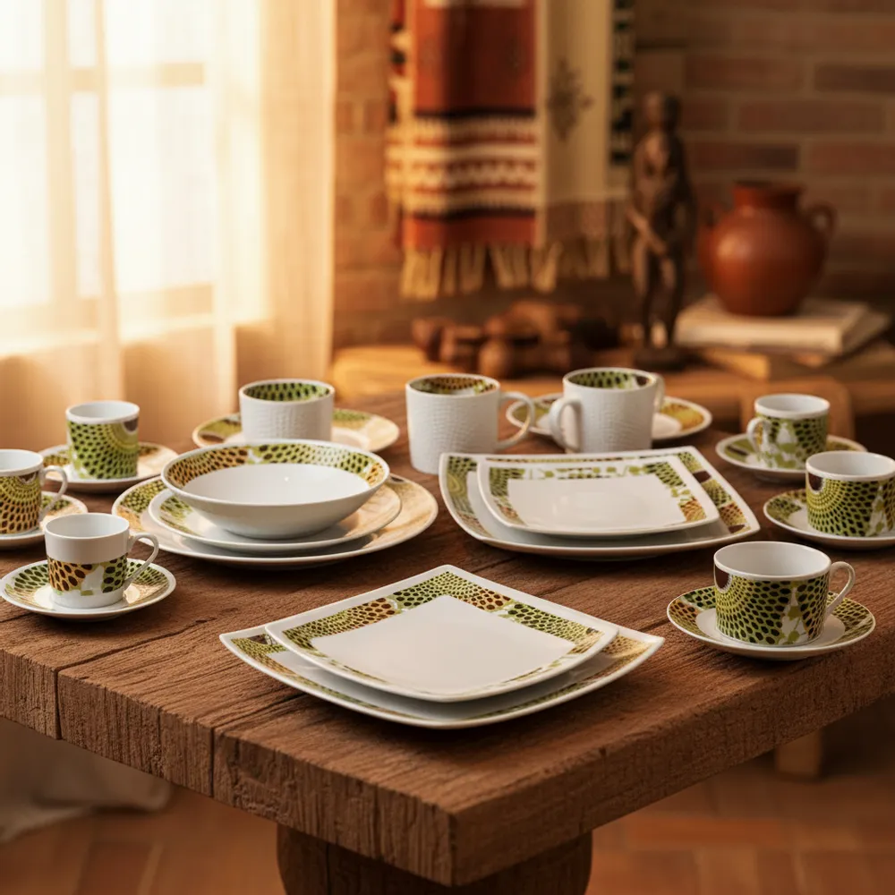 Gifts - Limited Edition: Set of 6 Customizable French Porcelain Plates – Unique Gammaphone Pattern for a Stylish Table - KEMI HOME ART