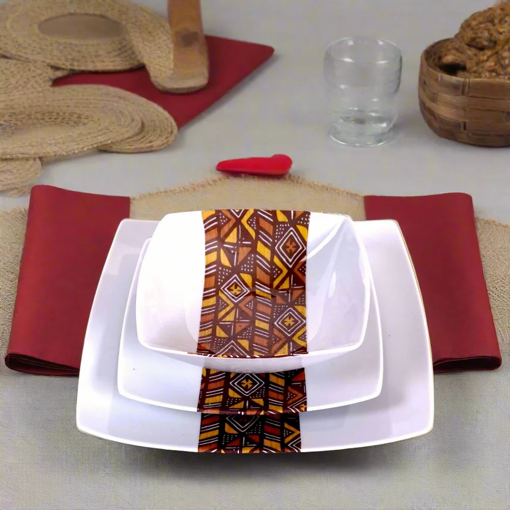 Gifts - Limited Edition: Customizable Porcelain Plate Set - Unique Bogolan Patterns for an Exquisite Table - KEMI HOME ART