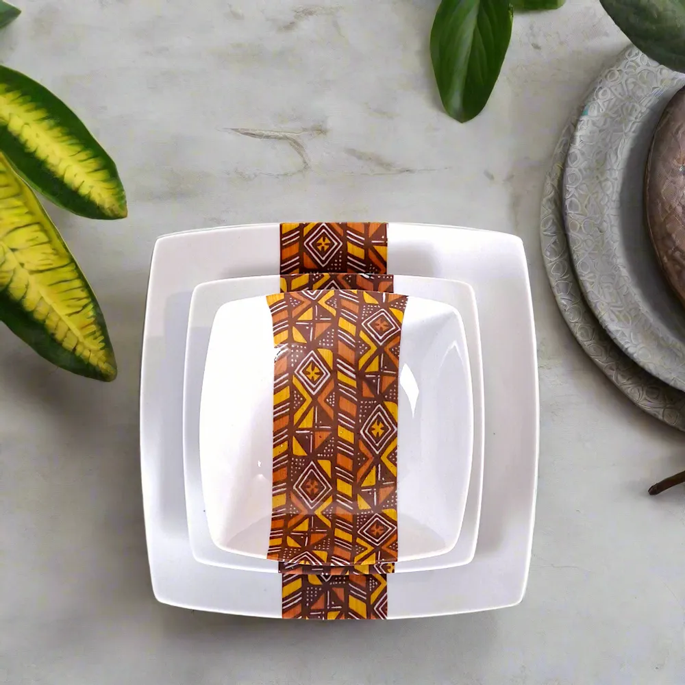Gifts - Limited Edition: Customizable Porcelain Plate Set - Unique Bogolan Patterns for an Exquisite Table - KEMI HOME ART