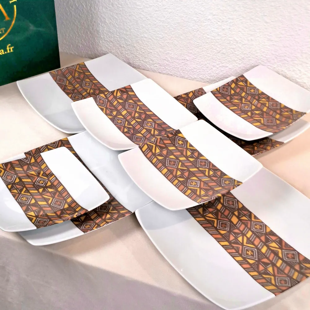 Gifts - Limited Edition: Customizable Porcelain Plate Set - Unique Bogolan Patterns for an Exquisite Table - KEMI HOME ART