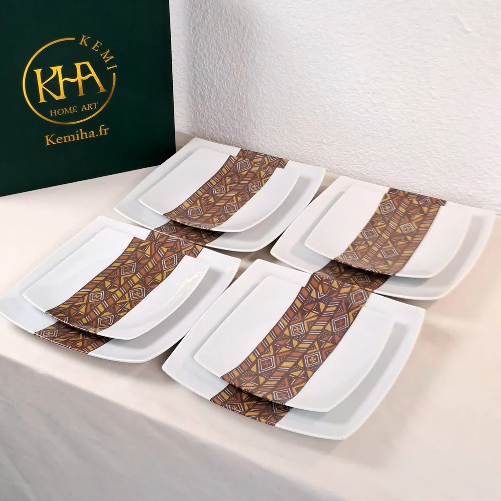 Gifts - Limited Edition: Customizable Porcelain Plate Set - Unique Bogolan Patterns for an Exquisite Table - KEMI HOME ART