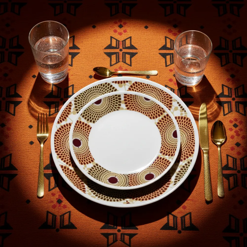 Gifts - Wax Brilliance: Set of 6 customizable French porcelain plates, unique Gammaphone design, handcrafted elegance - KEMI HOME ART