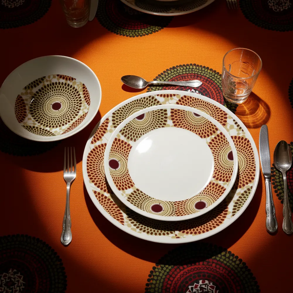 Gifts - Wax Brilliance: Set of 6 customizable French porcelain plates, unique Gammaphone design, handcrafted elegance - KEMI HOME ART