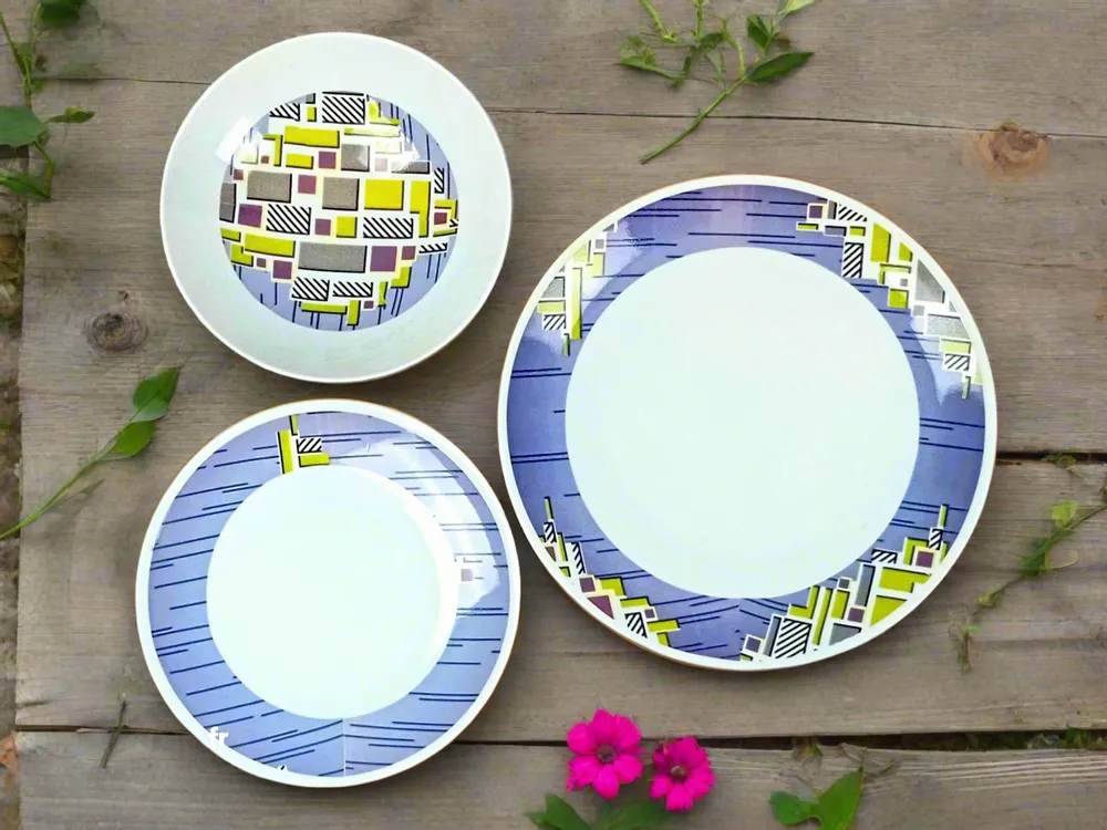 Gifts - Prestige Edition: Set of 6 Customizable French Porcelain Plates - Unique WAX Billionaire Pattern - KEMI HOME ART