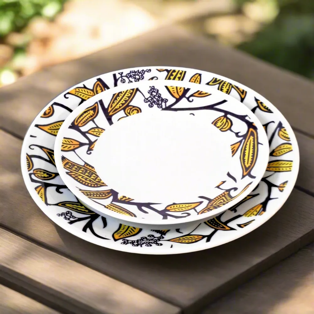 Gifts - Customizable Porcelain Plate Set - Unique Makaïva WAX Pattern - French Craftsmanship Elegance - KEMI HOME ART