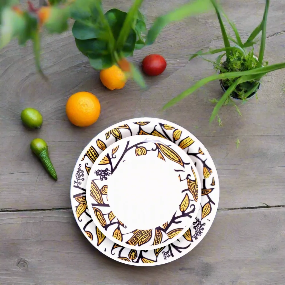 Gifts - Customizable Porcelain Plate Set - Unique Makaïva WAX Pattern - French Craftsmanship Elegance - KEMI HOME ART