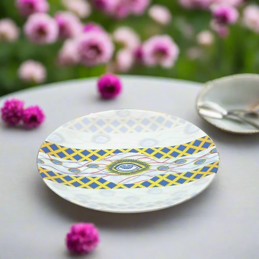 Gifts - Customizable Porcelain Plate Set - 'My Co-Wife's Eye' WAX Pattern - African Elegance Made to Order - KEMI HOME ART