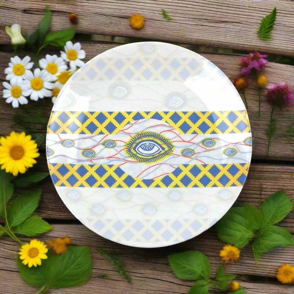 Gifts - Customizable Porcelain Plate Set - 'My Co-Wife's Eye' WAX Pattern - African Elegance Made to Order - KEMI HOME ART