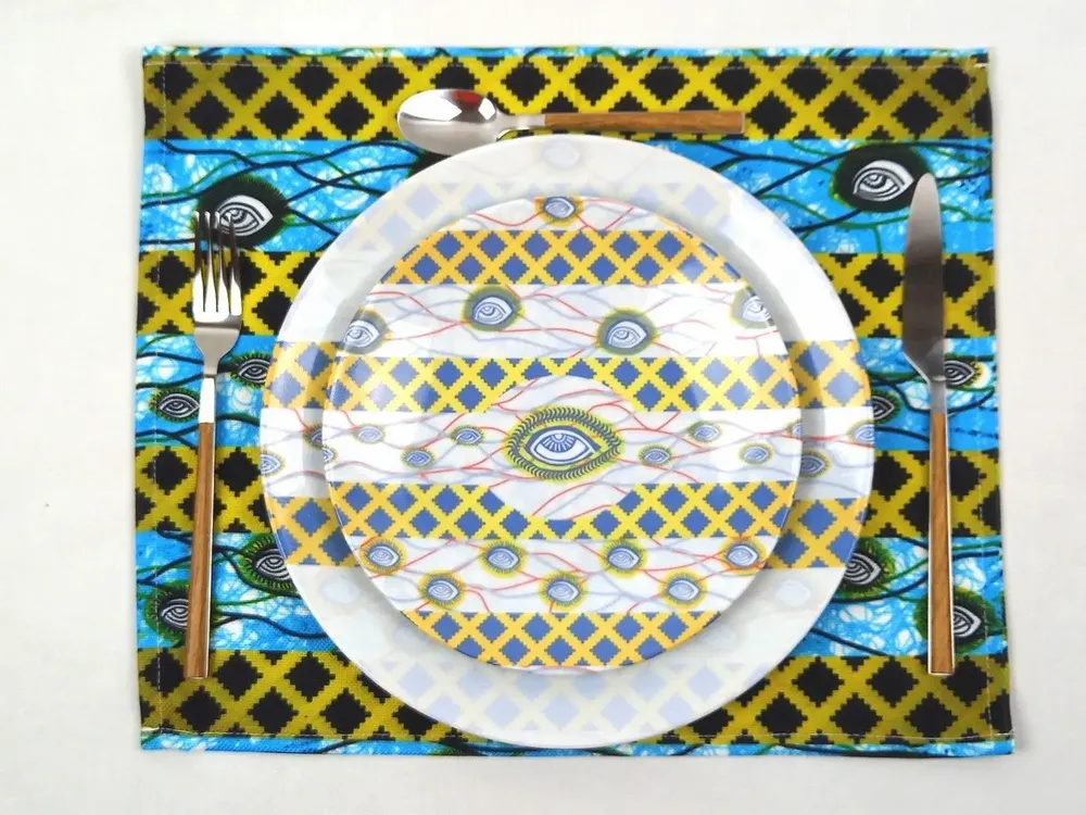 Gifts - Customizable Porcelain Plate Set - 'My Co-Wife's Eye' WAX Pattern - African Elegance Made to Order - KEMI HOME ART