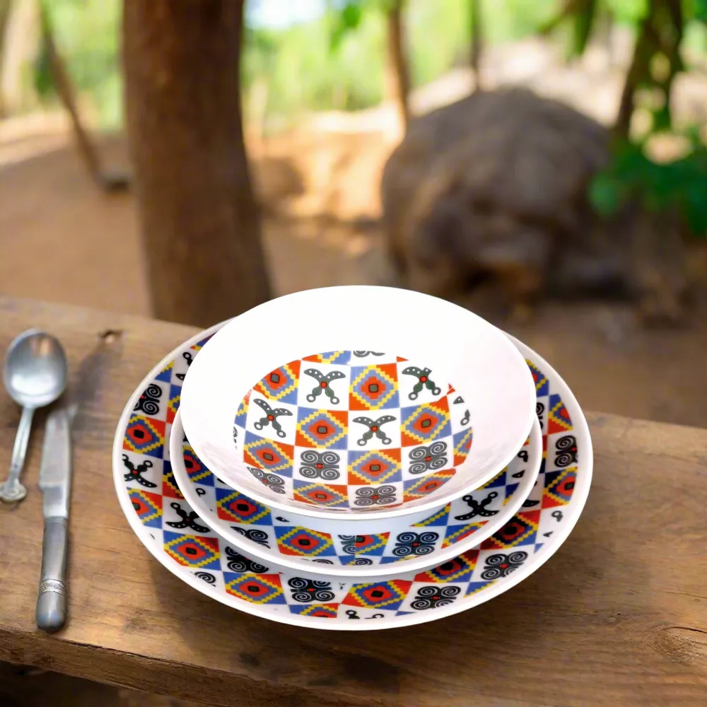 Gifts - Limited Edition: Set of 6 Customizable Fine Porcelain Plates - Unique Adinkra Motifs, Handcrafted in France - KEMI HOME ART