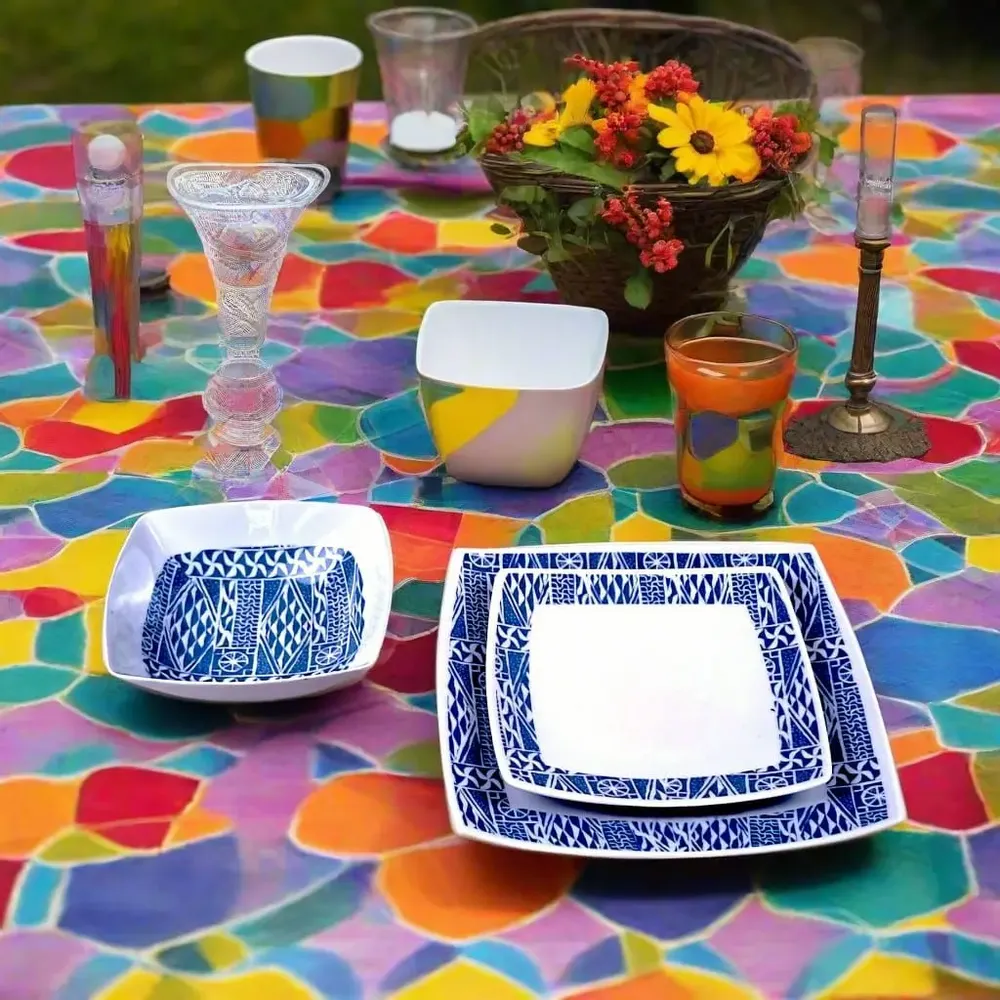 Gifts - Elegant Set of 6 Customizable Square Plates – Cameroon Ndop Blue Pattern, Unique Handcrafted Artistry Made to Order - KEMI HOME ART