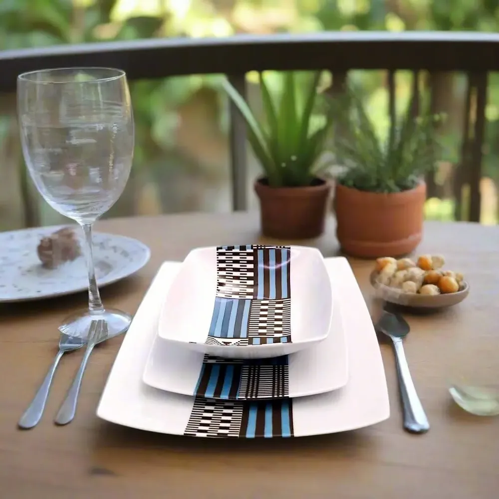 Cadeaux - Édition Limitée : Coffret de 6 Assiettes en Porcelaine Personnalisables - Motif Kounta Bleu du Niger, Artisanat d'Excellence - KEMI HOME ART