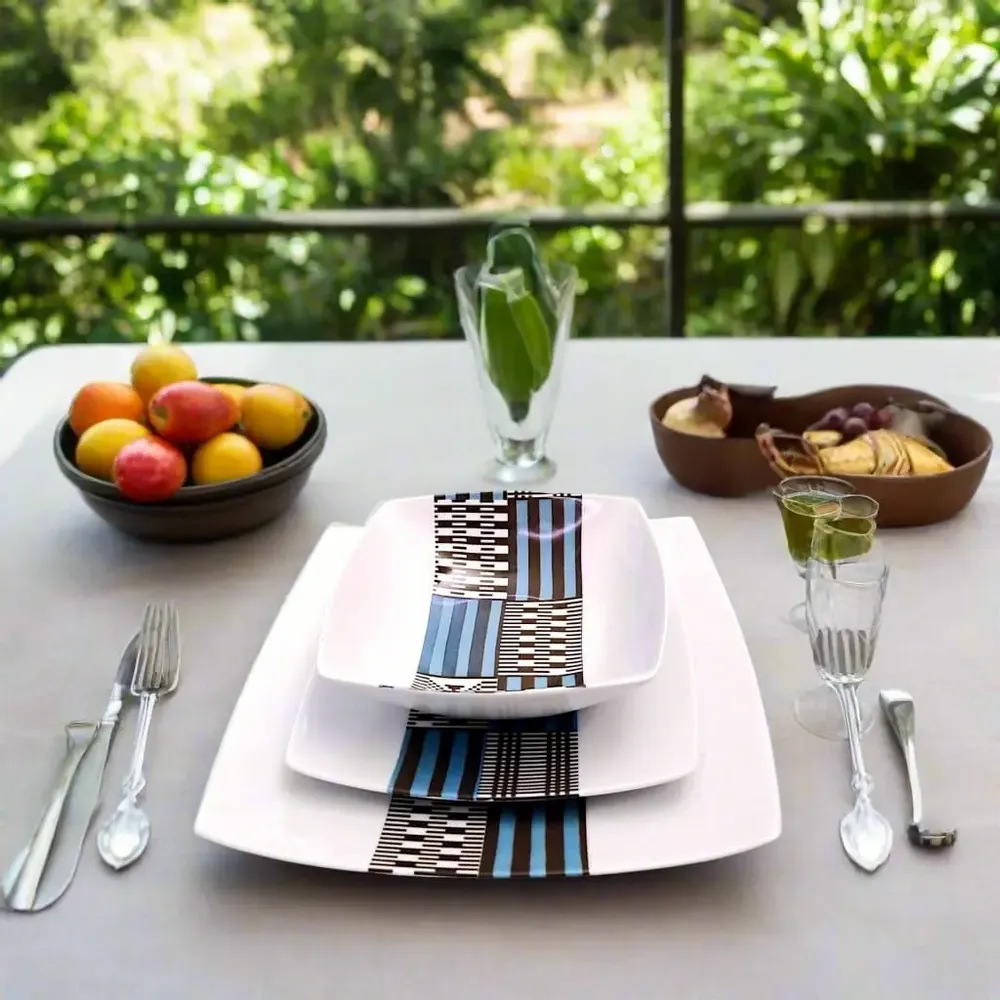 Cadeaux - Édition Limitée : Coffret de 6 Assiettes en Porcelaine Personnalisables - Motif Kounta Bleu du Niger, Artisanat d'Excellence - KEMI HOME ART