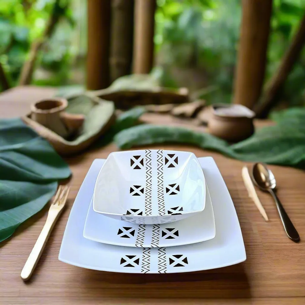 Gifts - Royal Edition: Set of 6 Customizable French Porcelain Plates with Kente or Kita Motif, Inspired by Ghana & Togo - KEMI HOME ART