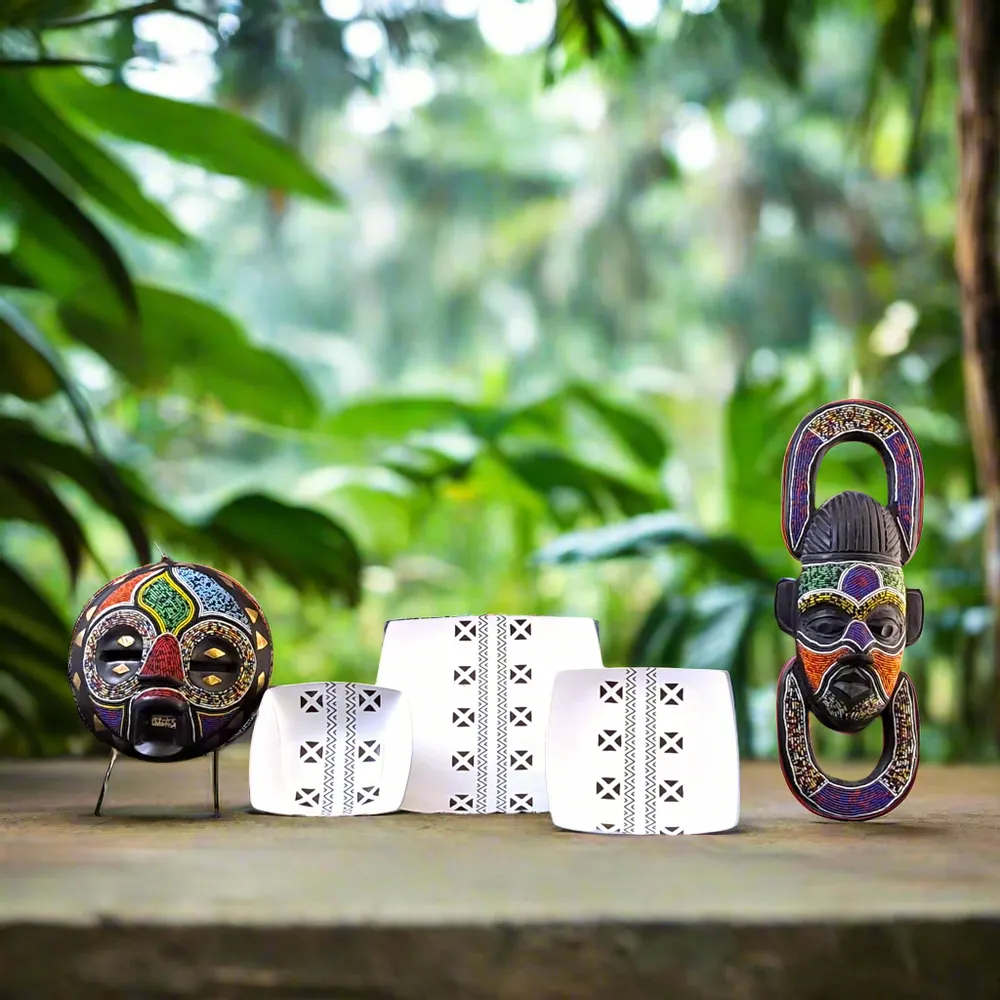 Gifts - Royal Edition: Set of 6 Customizable French Porcelain Plates with Kente or Kita Motif, Inspired by Ghana & Togo - KEMI HOME ART