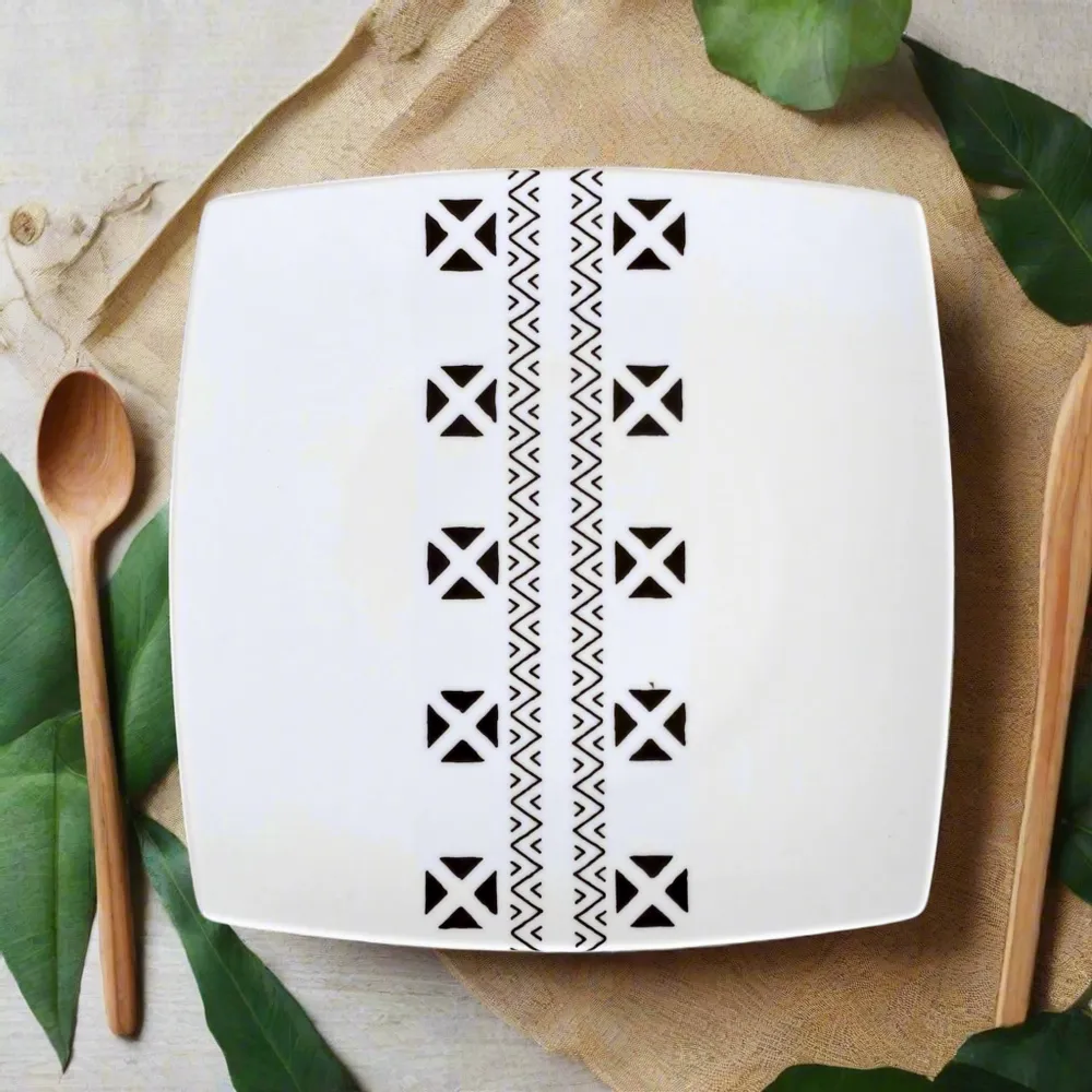 Gifts - Royal Edition: Set of 6 Customizable French Porcelain Plates with Kente or Kita Motif, Inspired by Ghana & Togo - KEMI HOME ART