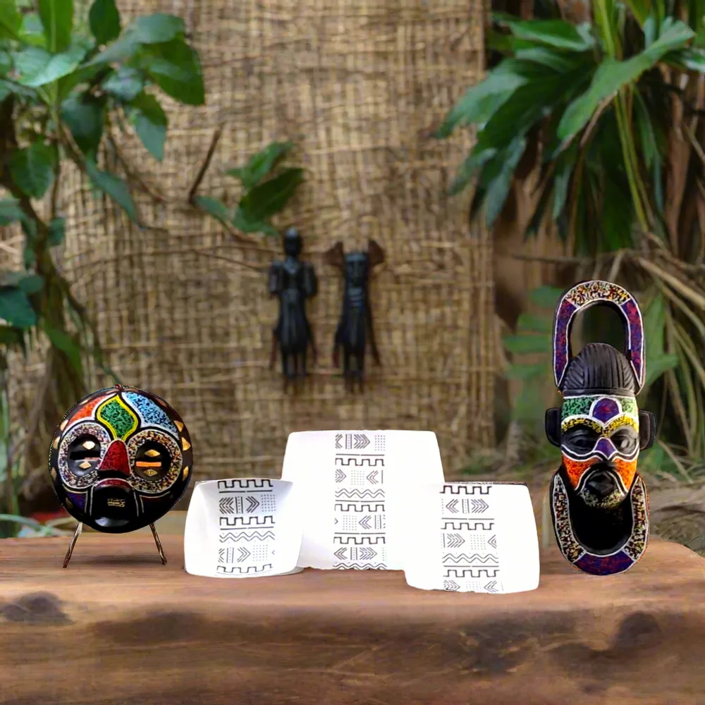 Gifts - Royal Glow: Set of 6 Customizable French Porcelain Plates with Kente or Kita African Patterns - KEMI HOME ART