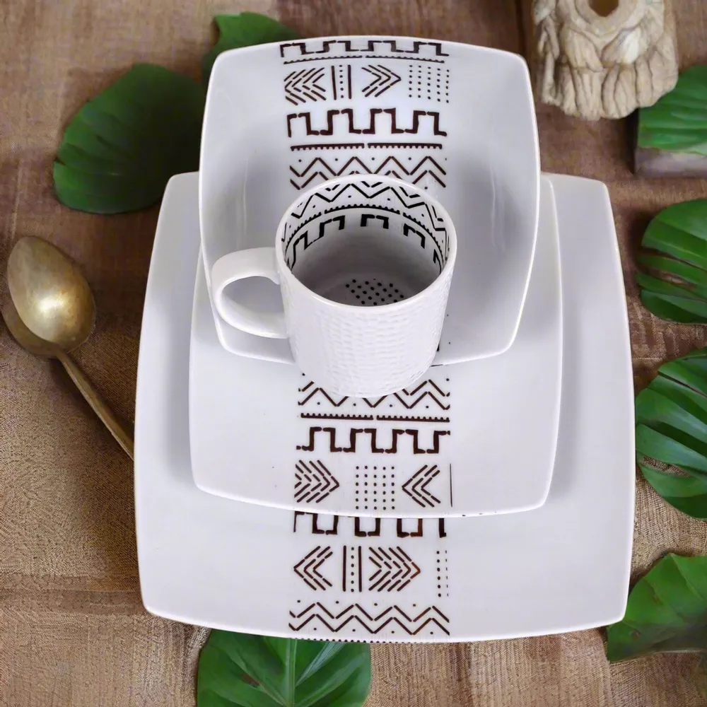 Gifts - Royal Glow: Set of 6 Customizable French Porcelain Plates with Kente or Kita African Patterns - KEMI HOME ART