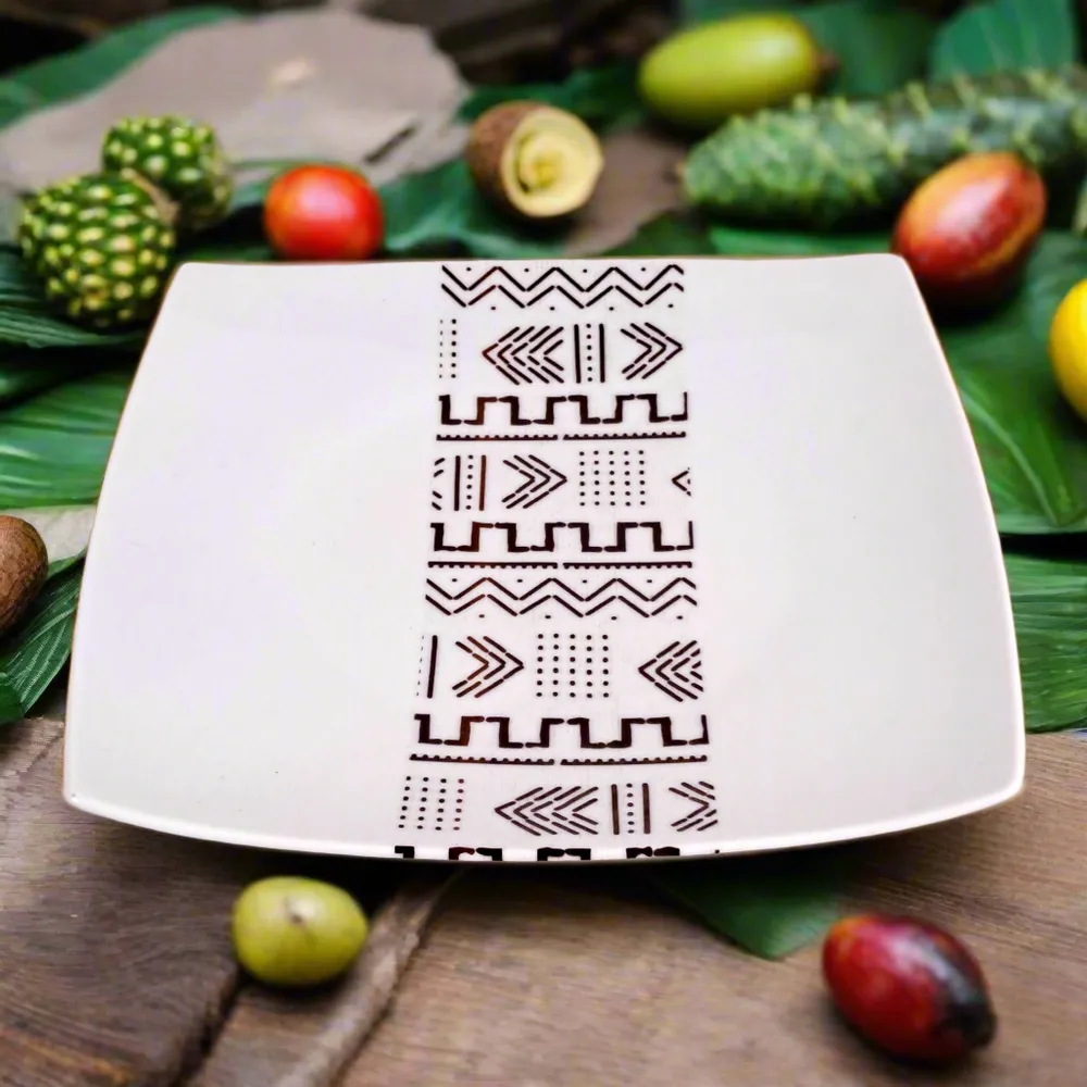 Gifts - Royal Glow: Set of 6 Customizable French Porcelain Plates with Kente or Kita African Patterns - KEMI HOME ART