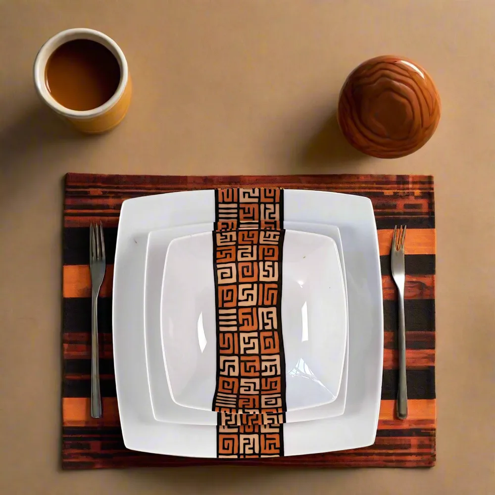 Gifts - Limited Edition: Set of 6 Customizable Porcelain Plates - Ntshak Kuba Motif, Master Craftsmanship - KEMI HOME ART