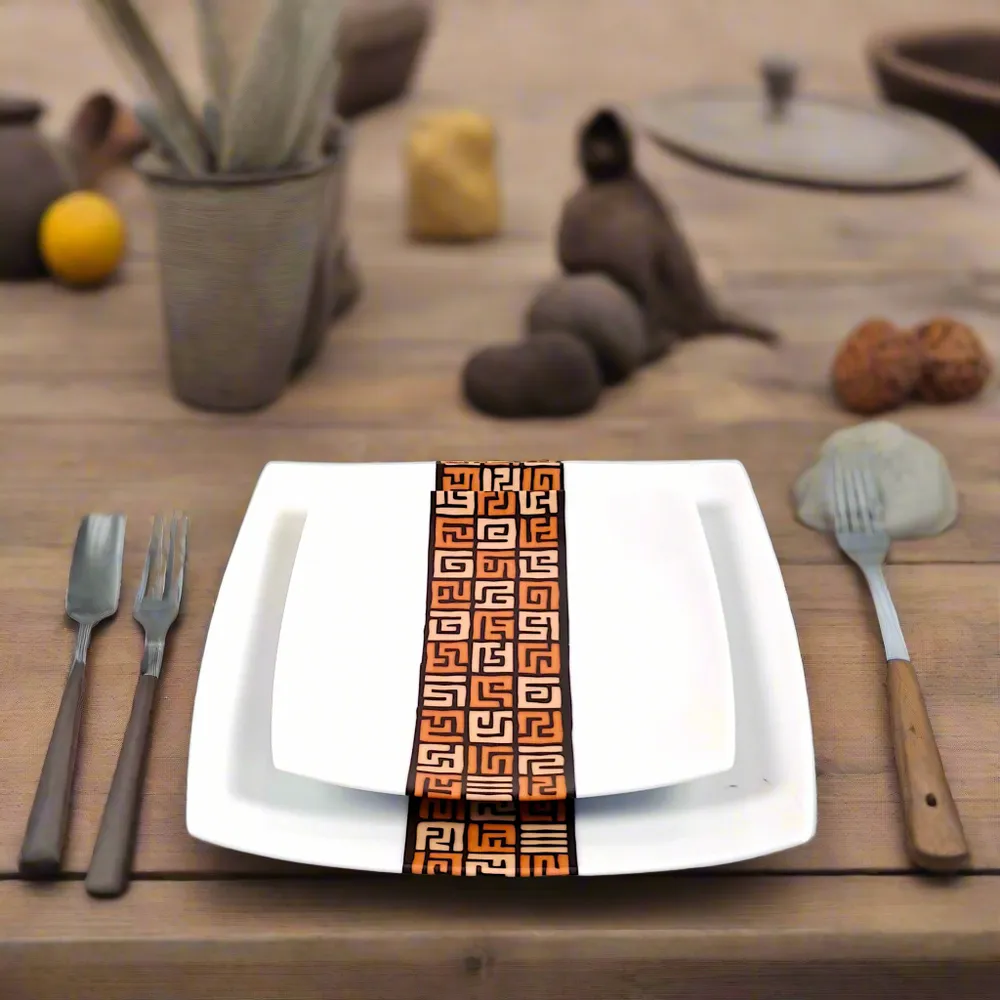 Gifts - Limited Edition: Set of 6 Customizable Porcelain Plates - Ntshak Kuba Motif, Master Craftsmanship - KEMI HOME ART