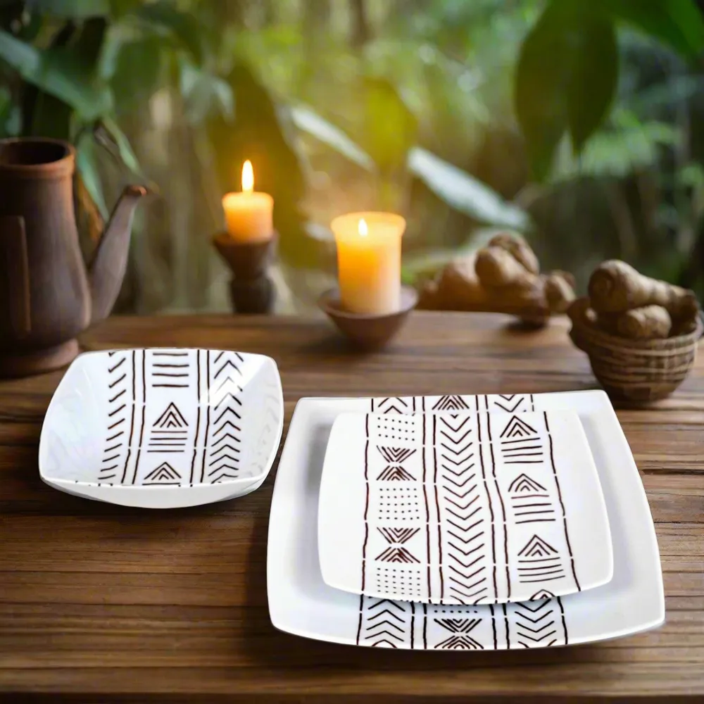 Gifts - Royal Edition: Set of 6 Customizable French Porcelain Plates with Kente or Kita African Patterns - KEMI HOME ART